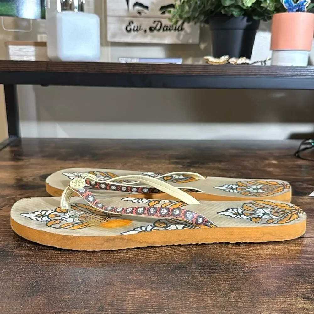 Tory Burch Brown Patterned Flip‎ Flops size 11